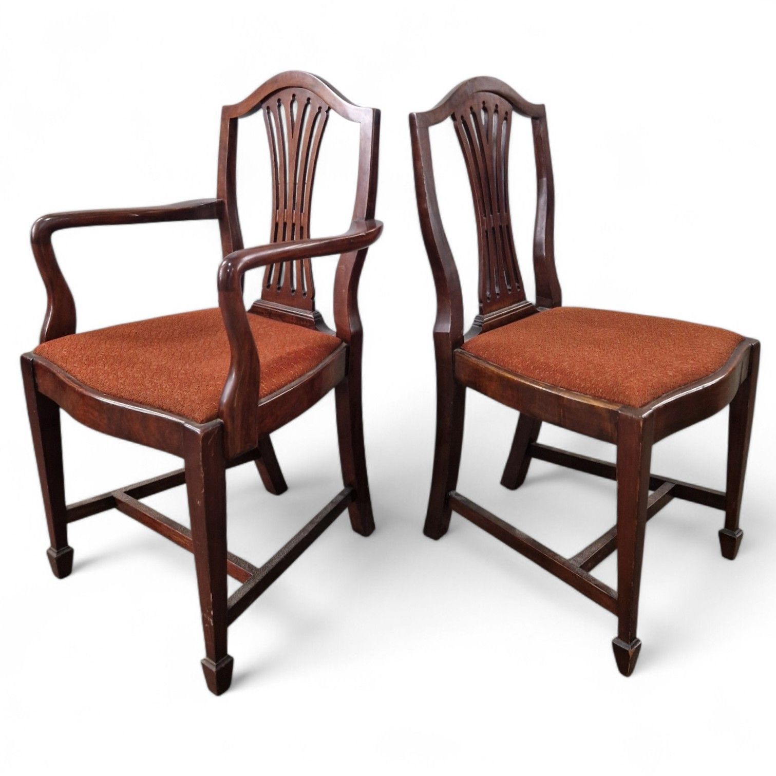 photo vinterior Hepplewhite Dining Chairs Set 6 Mahogany Shield Back Carvers Wood Antique Style