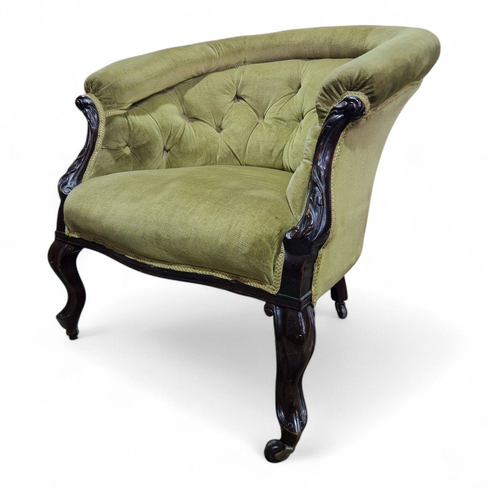photo buy Antique Victorian Tub Chair Horseshoe Bow Back Buttoned Upholstered Armchair
