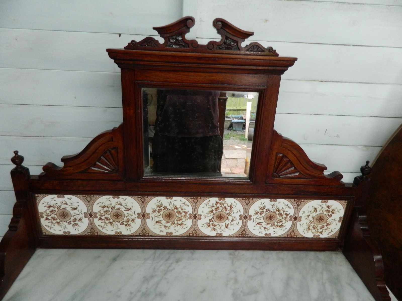 Victorian Marble Wash Stand With Tiled Back Mirror & 2 Drawers Mahogany photo furniture