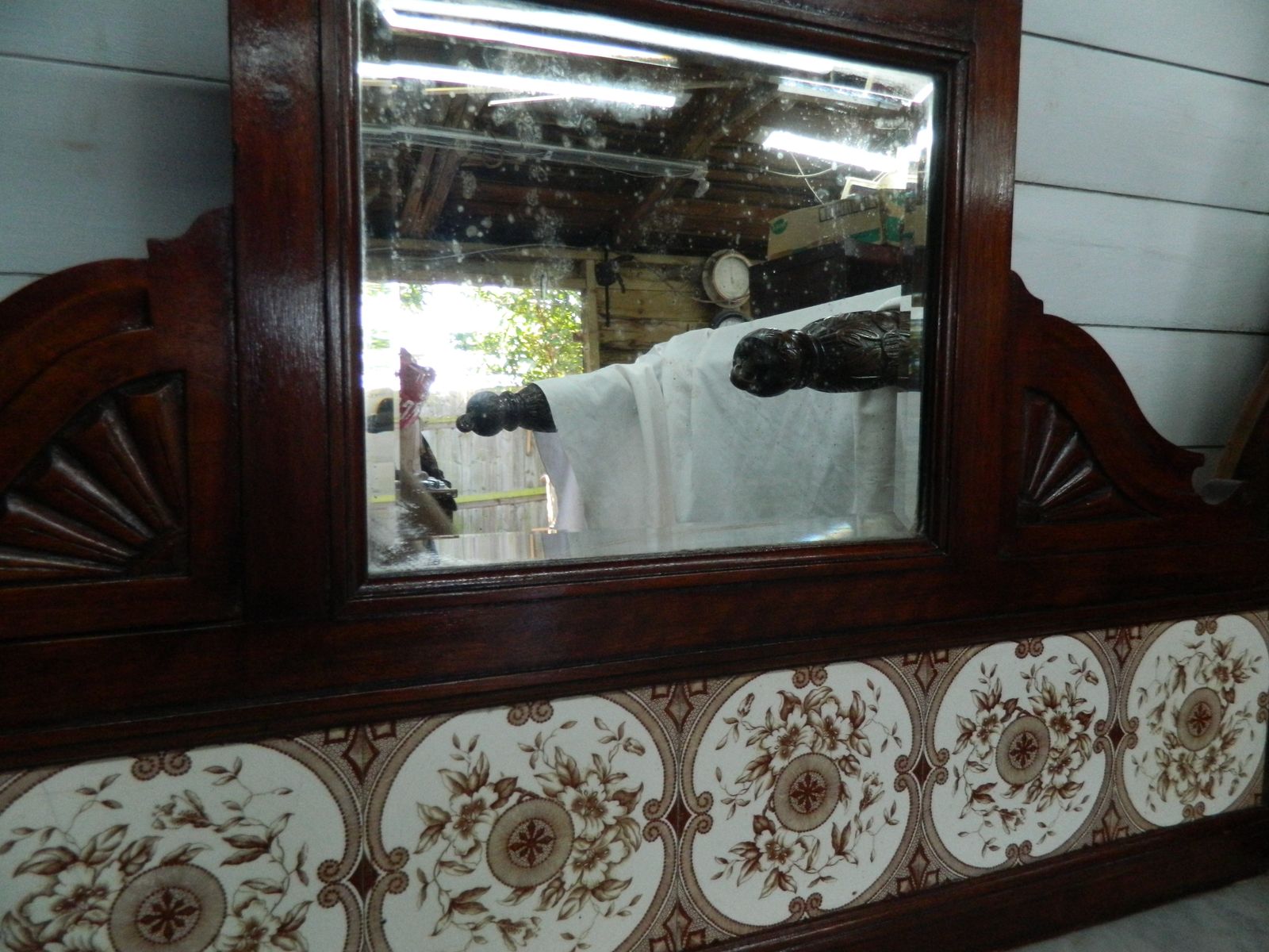 Victorian Marble Wash Stand With Tiled Back Mirror & 2 Drawers Mahogany photo 495.0