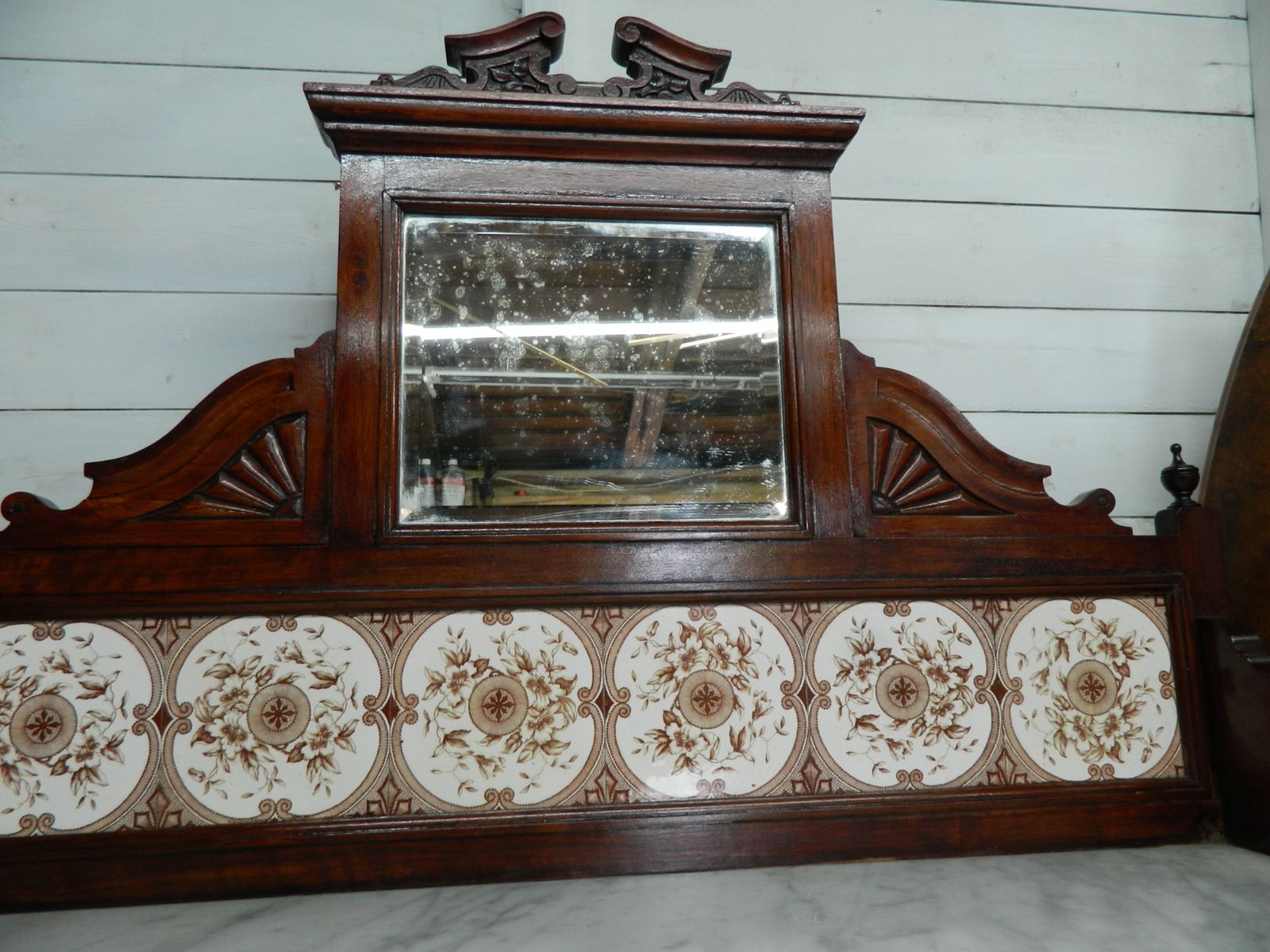 Victorian Marble Wash Stand With Tiled Back Mirror & 2 Drawers Mahogany photo vinterior