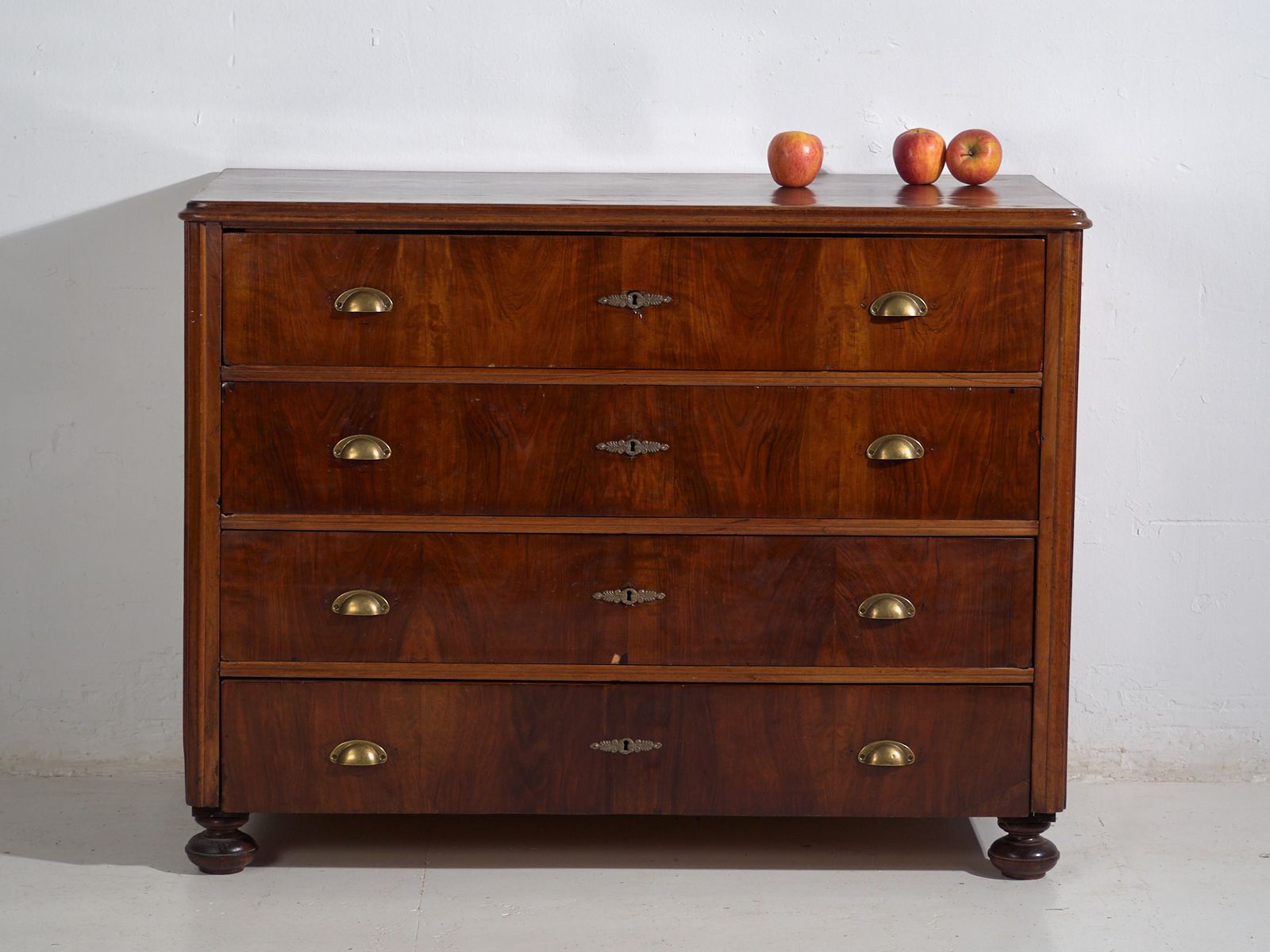Furniture Antique Pine Chest Of Drawers With Four Drawers And Brass Handles – Central Europe, Circa 1900 photo