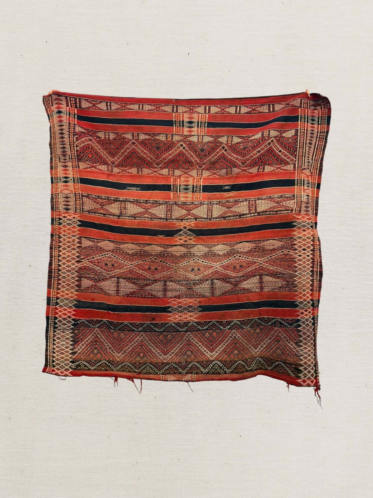 Vintage Hanbel Rug | Red With Charcoal & Ivory Geometric Motifs