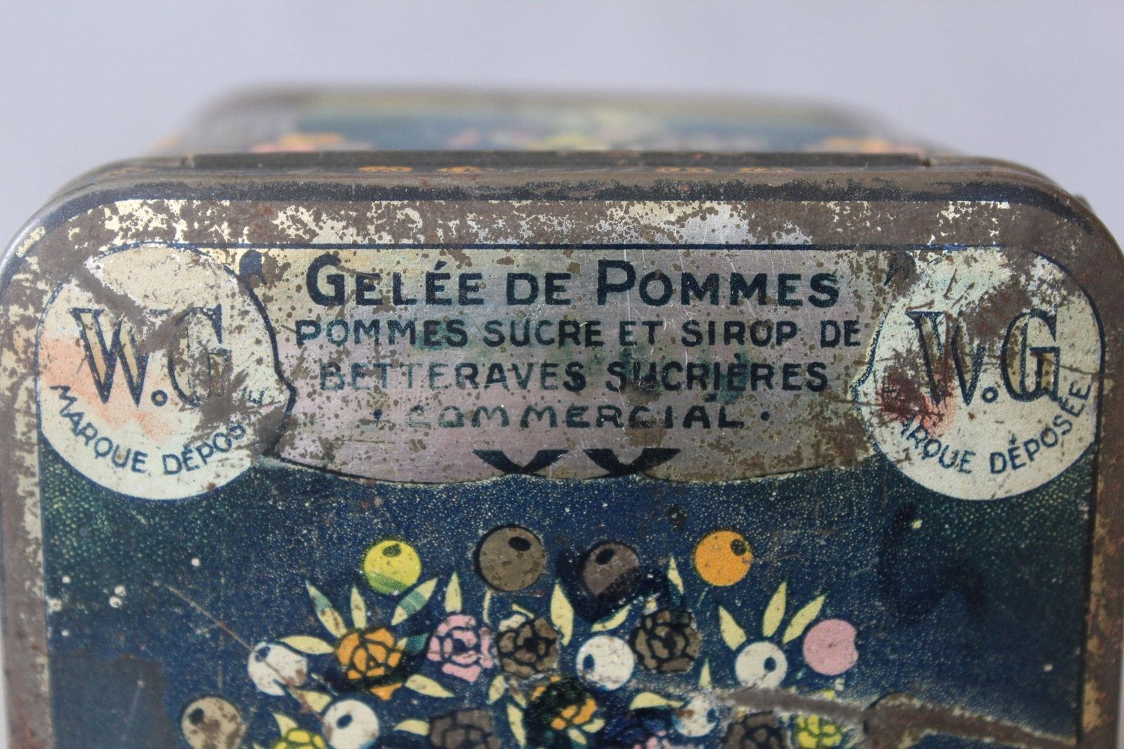 Home Decor Rare Antique 1900s Apple Syrup Tin Wg, Art Nouveau Japanese Aesthectic Fashion Dresses, Tin Metal Box, Belgium French Dutch, Square photo