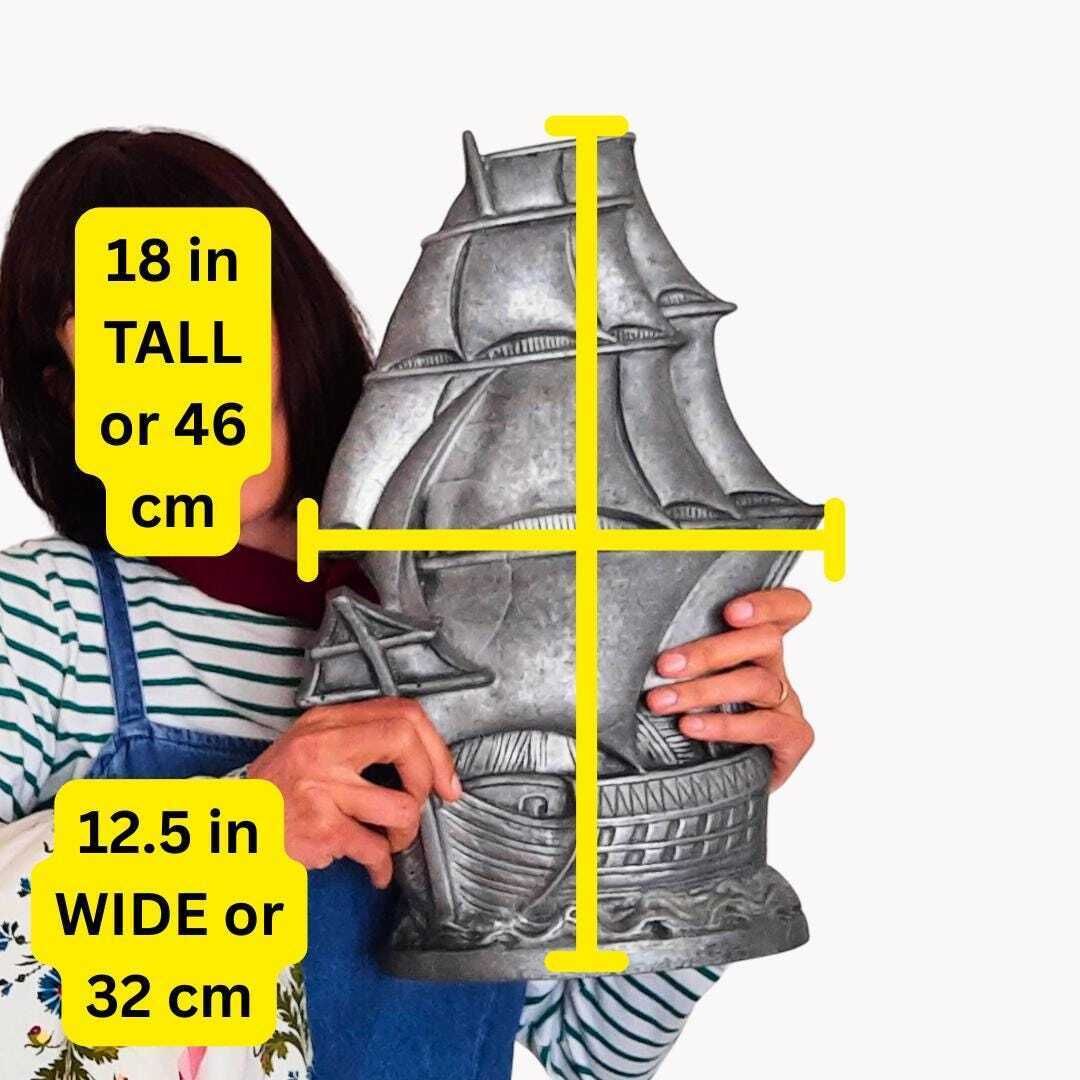 Large Antique White Metal Elizabethan Galleon Ship Statue H 18'' photo furniture