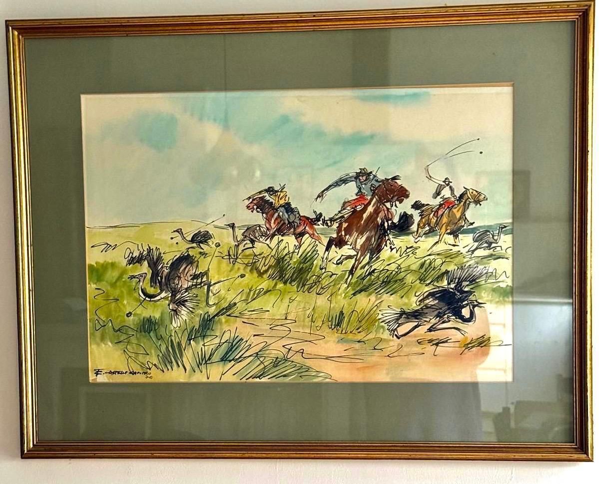 "The Drove" Original Watercolour By Enrique Castells Capuro (1913 1987)