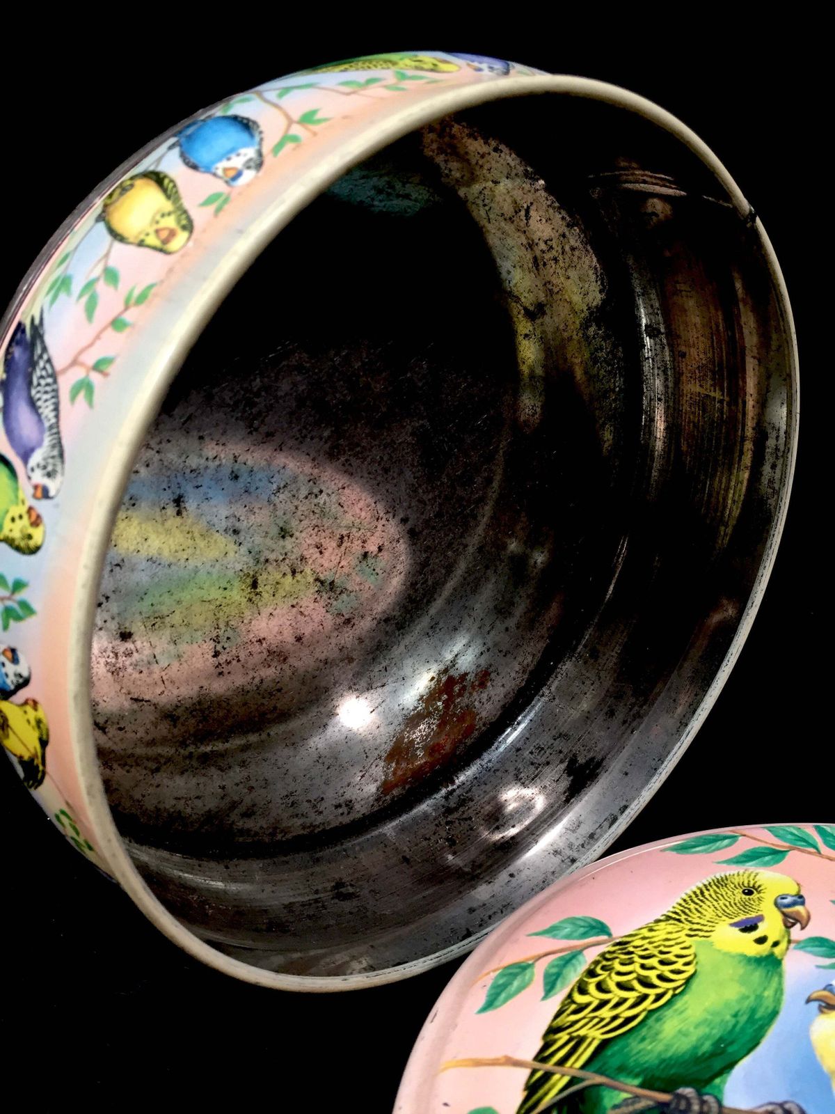 Antique Advertising   Peek Frean & Co Budgie Collectors Biscuit Tin Birds C.1950 photo vinterior