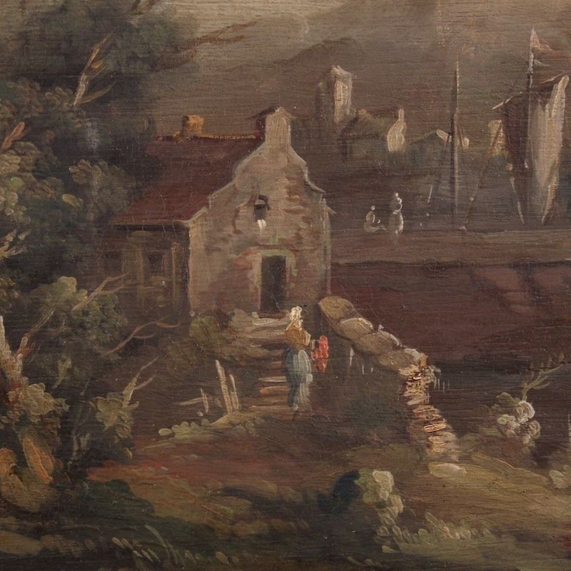 1400.0 Peinture flamande, marine avec bateaux et personnages, XXe siècle photo