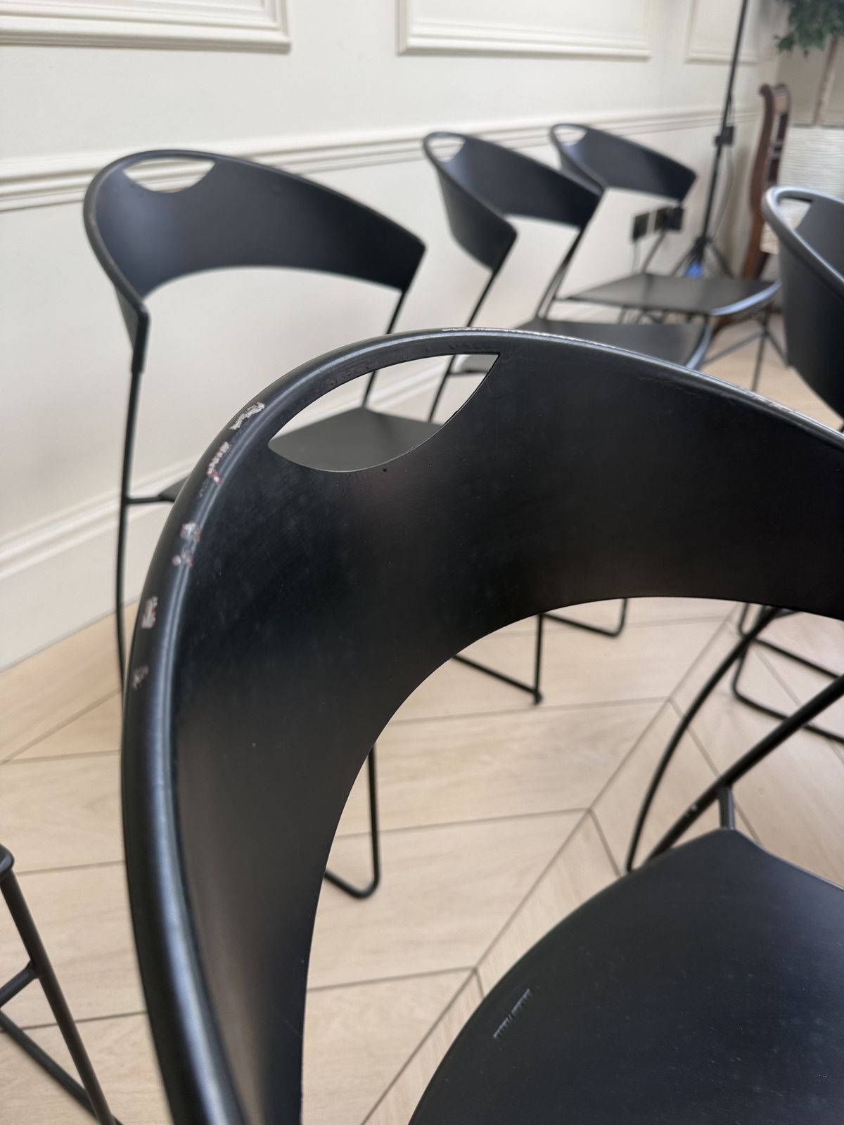 Set Of Six Vintage 1980s Steel Juliette Dining Chairs By Hannes Wettstein For Baleri Italia photo vintage
