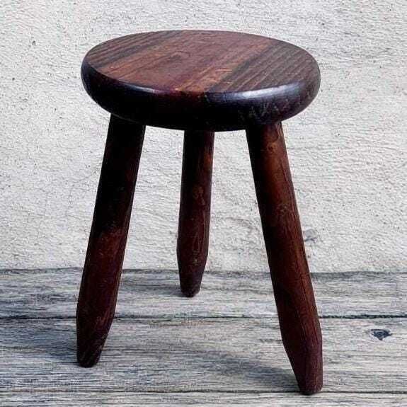 Vintage Rustic Wooden Milking Stool, Small Three Leg Stool, Primitive Footstool, Farmhouse Wooden Stool, Decorative Country Stool photo furniture