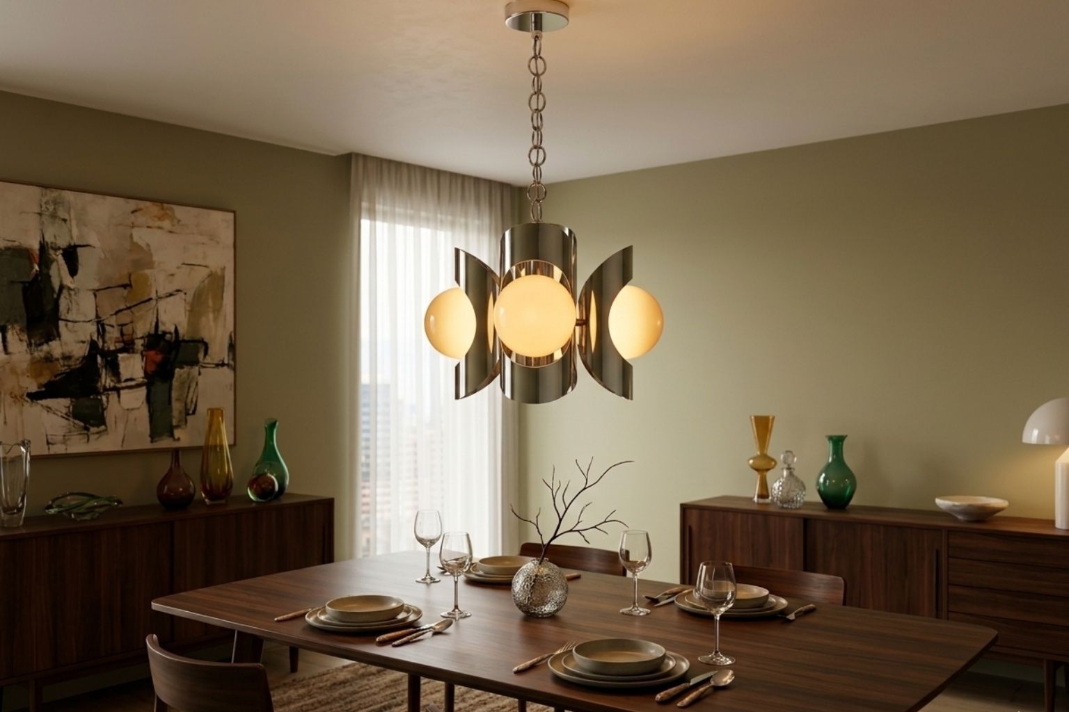 Iconico Lampadario Vintage Anni '70 – Design "Space Age" In Ferro Cromato