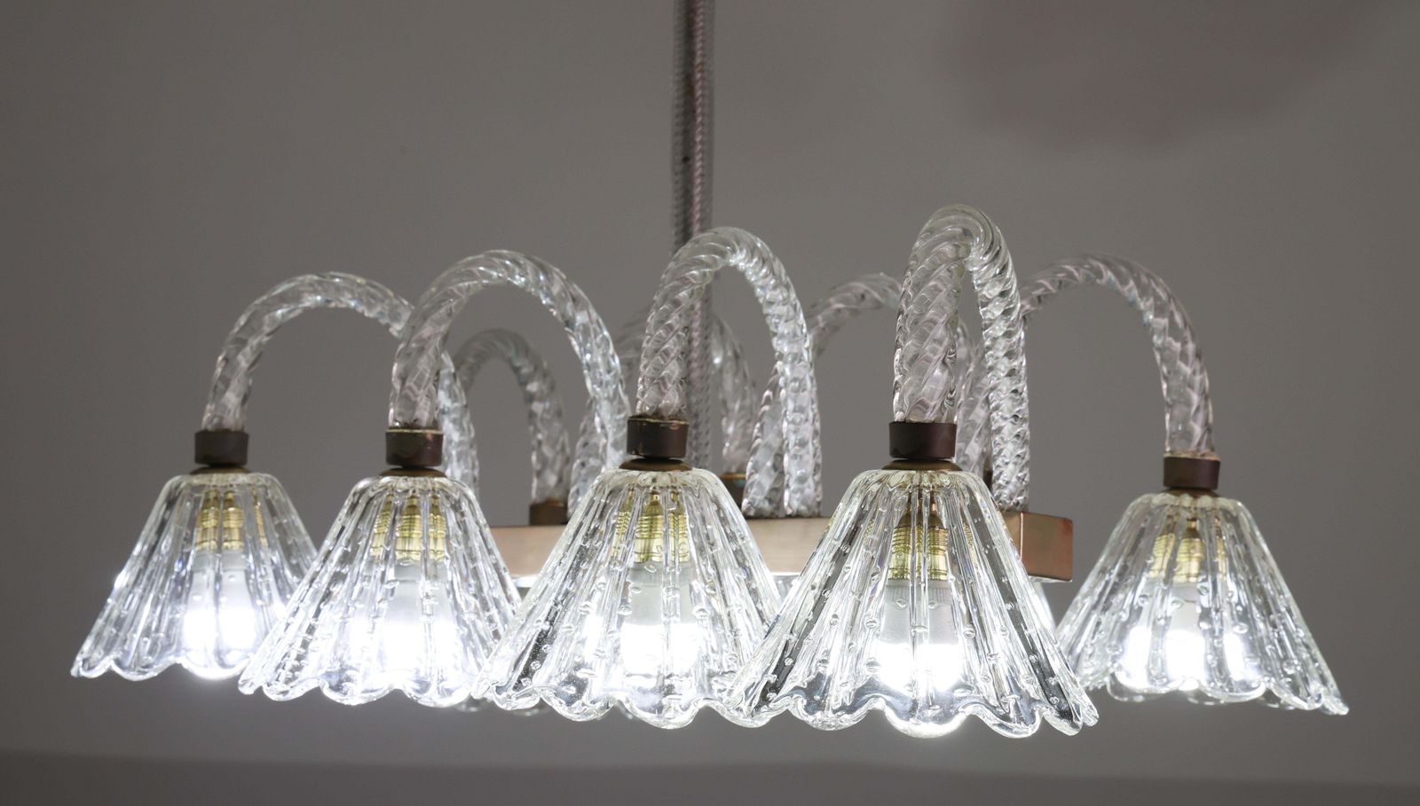 Lighting Museal 8 Light Art Decò Barovier E Toso Chandelier, Murano "Bubble" Glass, 1950s photo