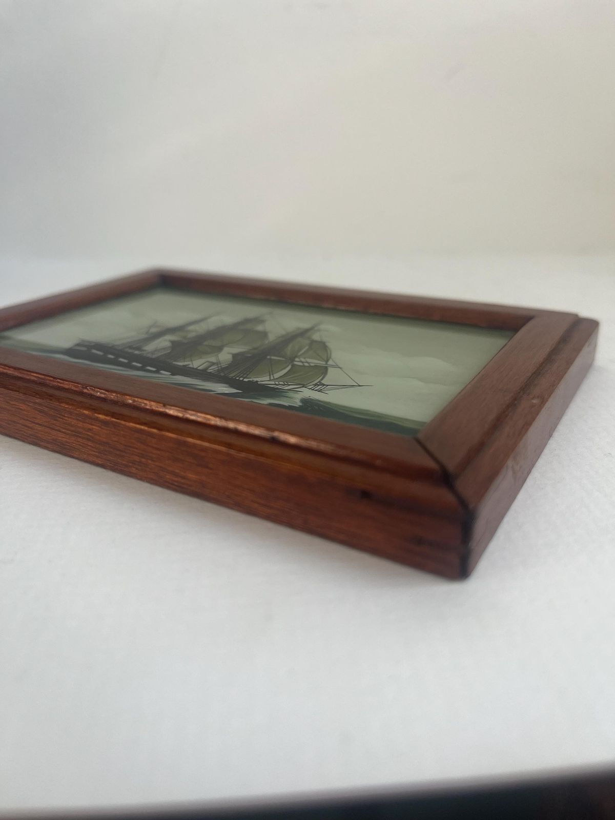 Vintage Reverse Glass Ship Painting Framed Nautical Wall Art Maritime Picture photo 61.0