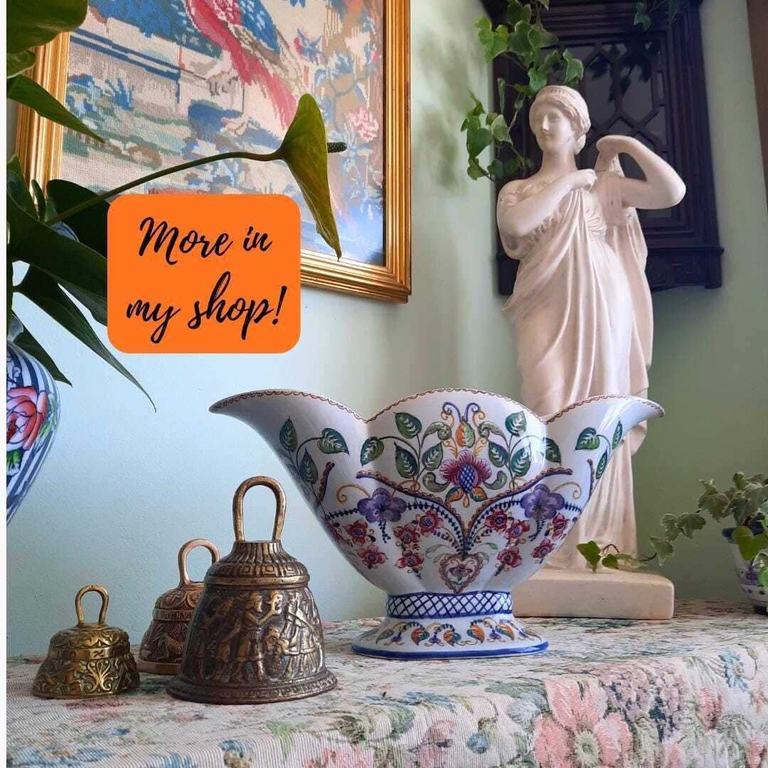 Large C1940's Carvalhinho Portuguese Hand Painted Floral Scalloped Pedestal Centrepiece Bowl photo Home Decor