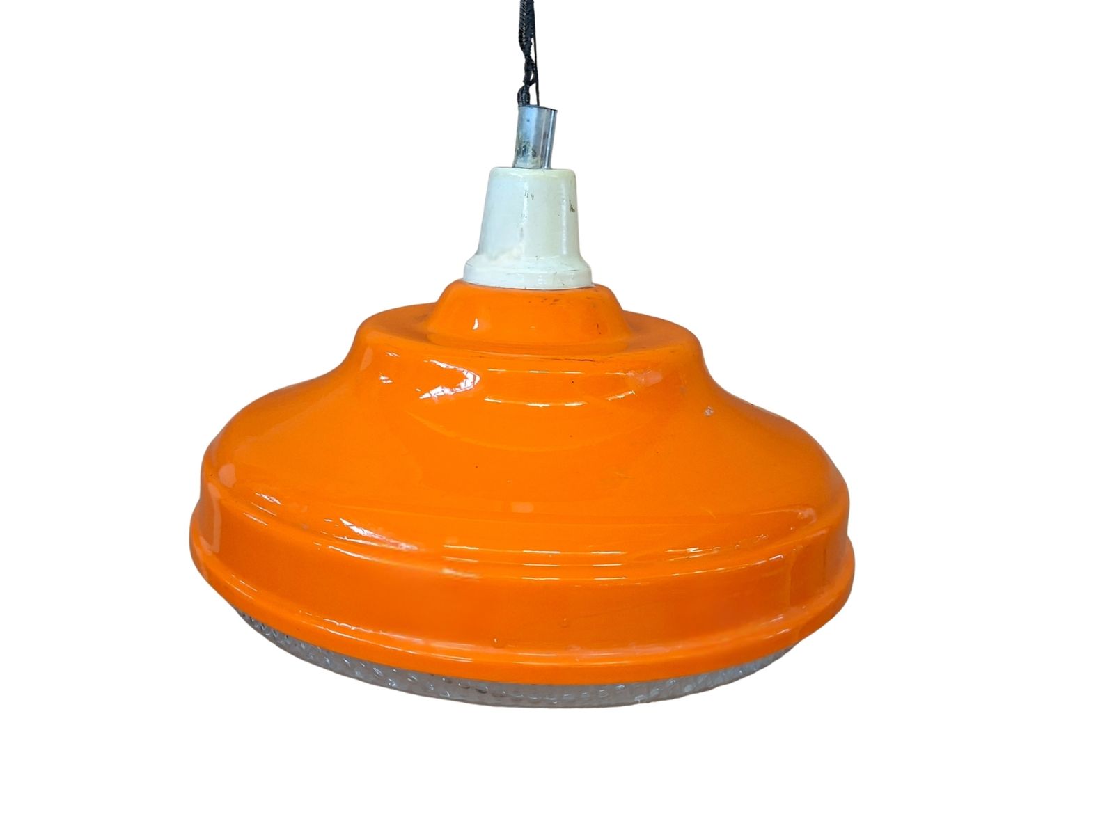 Lampadario Vintage Anni '70 Space Age – Arancione E Cristallino – ø 38cm photo vinterior