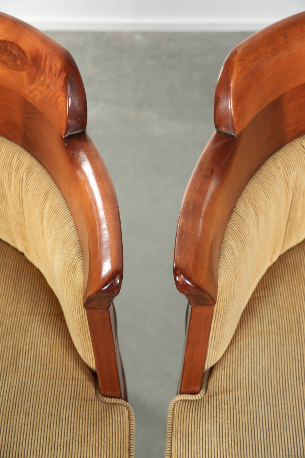 Set Of Two Beautiful Schuitema Design Side/Desk/Dining Chairs From The Shaker Series With A Wooden Frame And Luxurious Yellow Fabric Upholstery. photo vintage