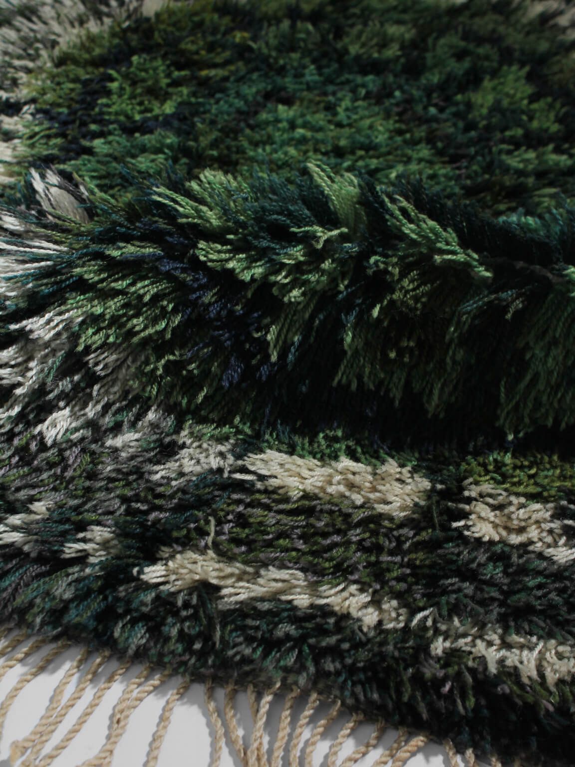 Geometric Swedish Rya Wool Rug In Green Tones 80x150cm photo Textiles