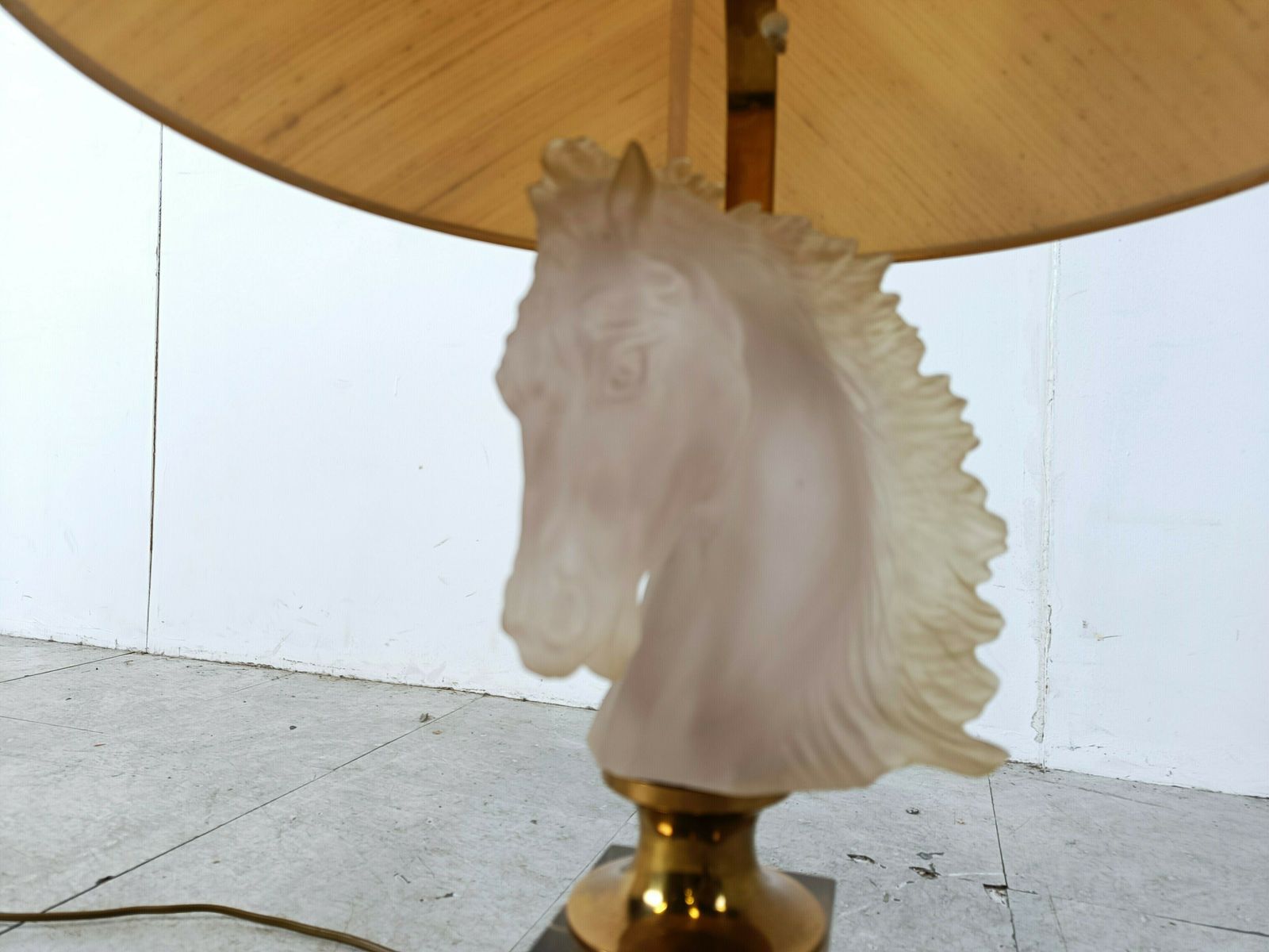Brass And Glass Horse Head Table Lamp, 1970s France photo furniture