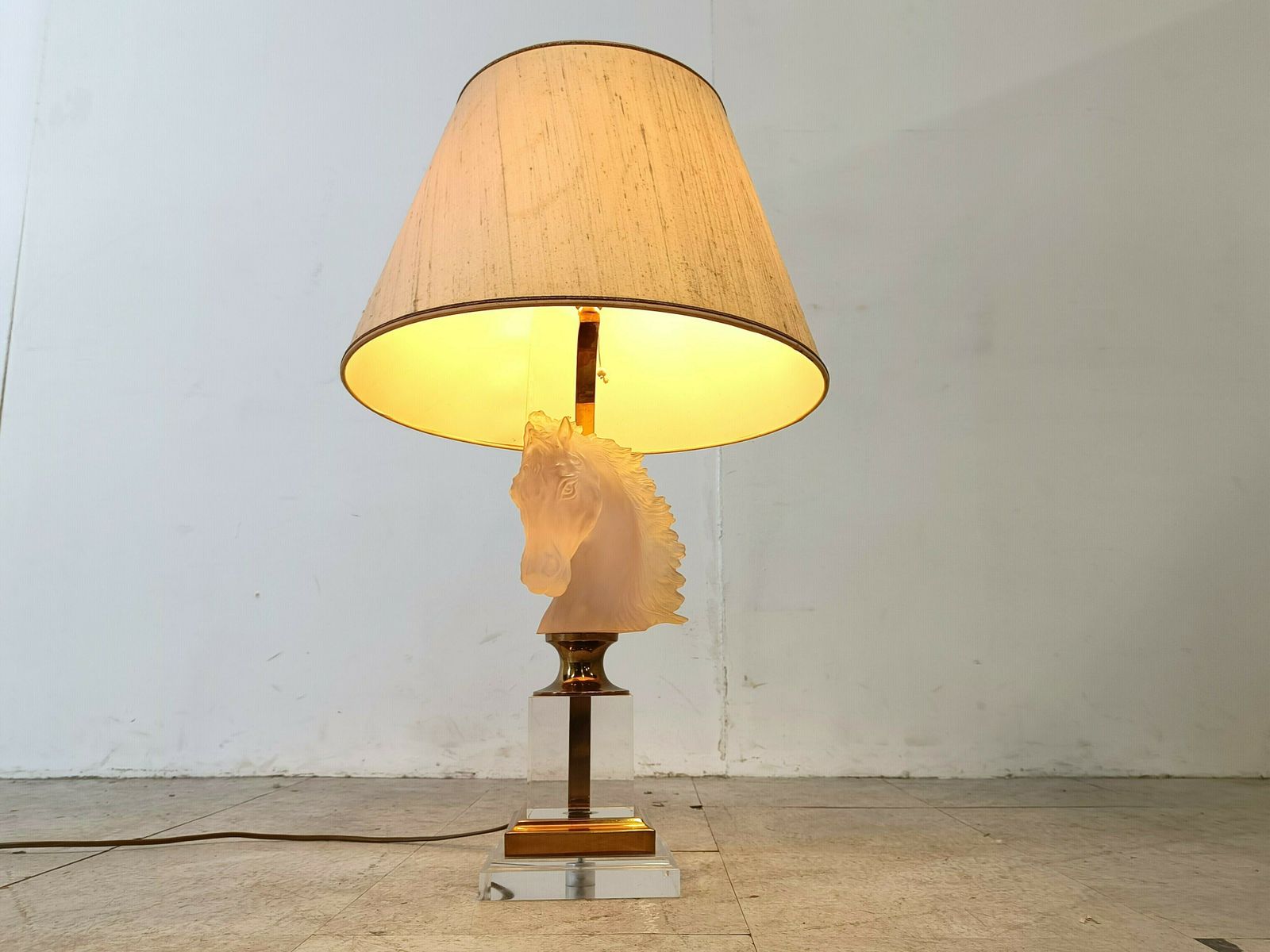 Brass And Glass Horse Head Table Lamp, 1970s France photo Lighting