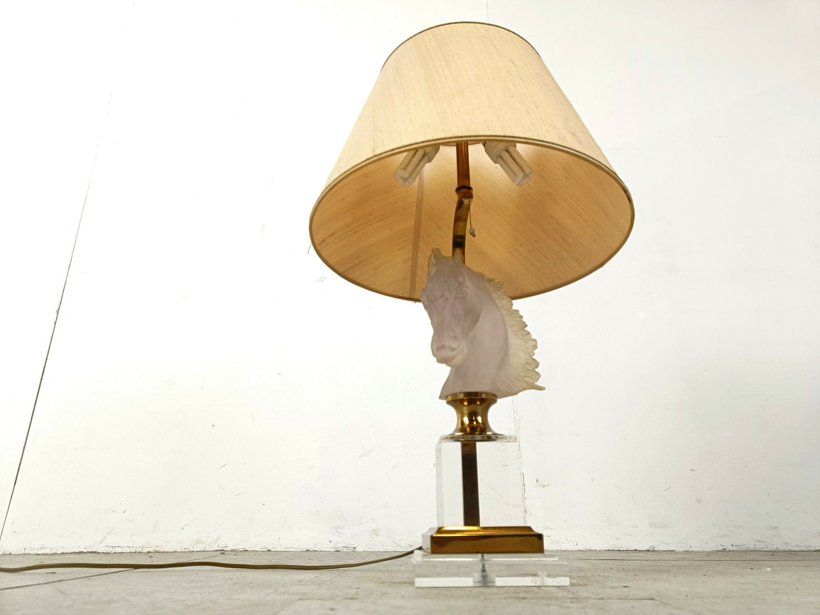 Brass And Glass Horse Head Table Lamp, 1970s France photo buy