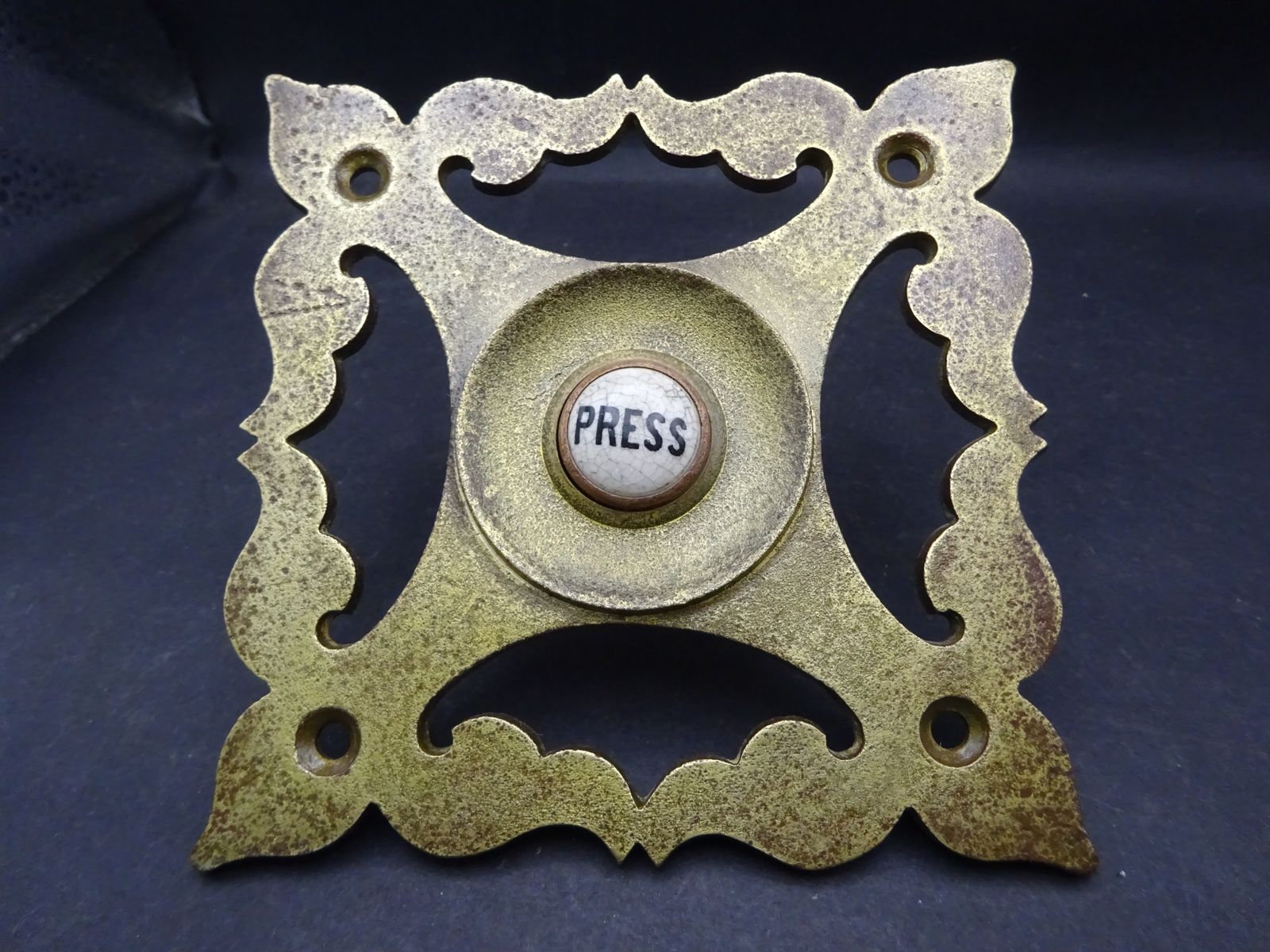 Reclaimed Antique Brass Quatrefoil Door Bell