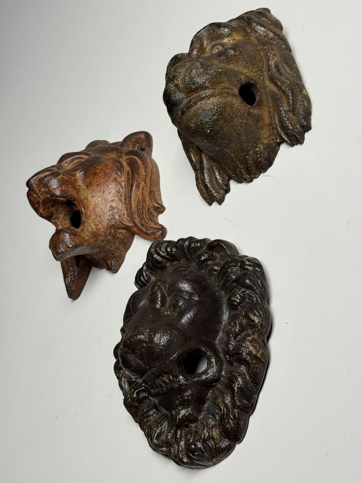 Set Of 3 Cast Iron Lion Heads, 1800s photo furniture