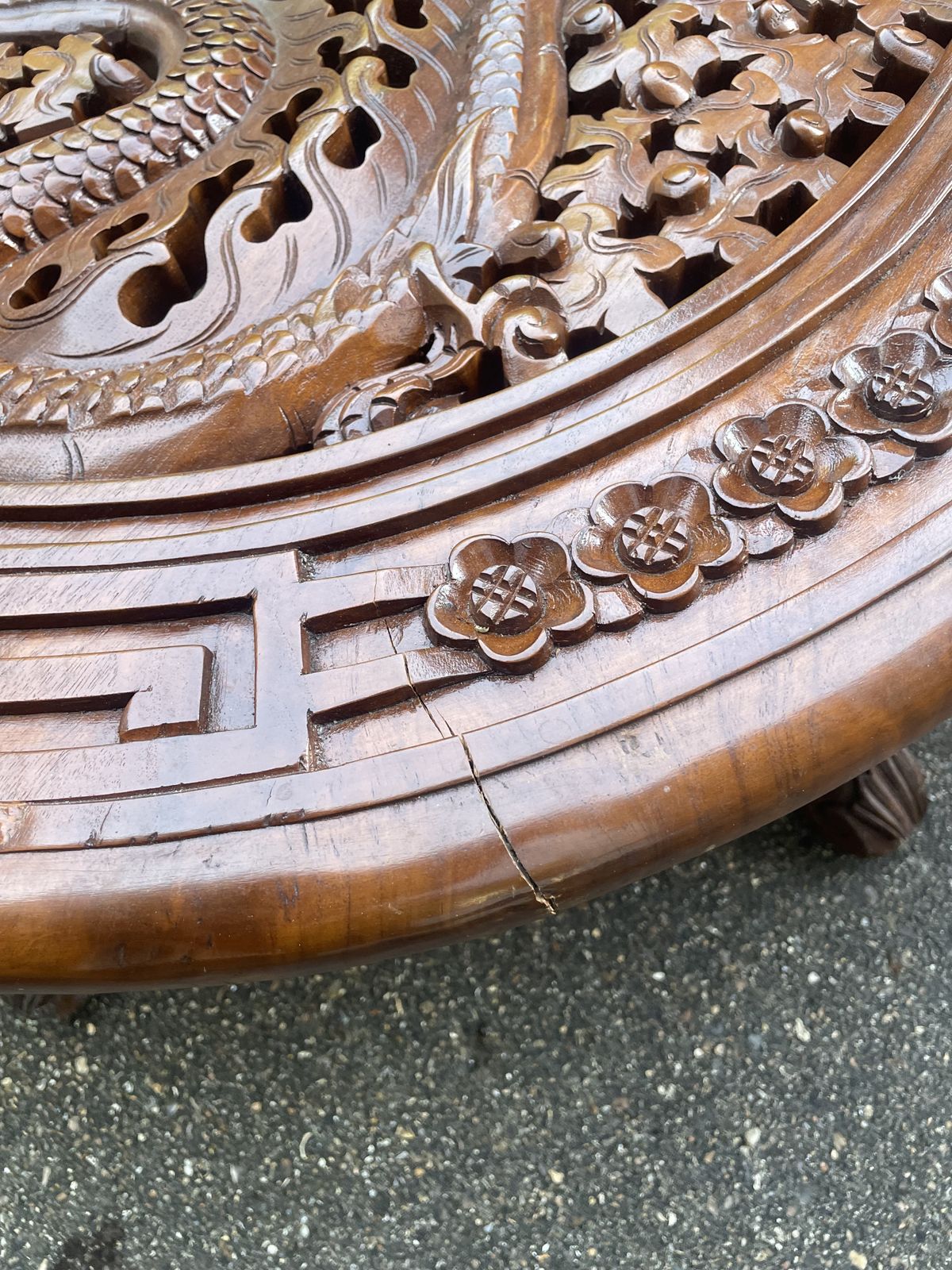 Asian Carved Wood Dragon And Phoenix Oval Coffee Table photo 235.0