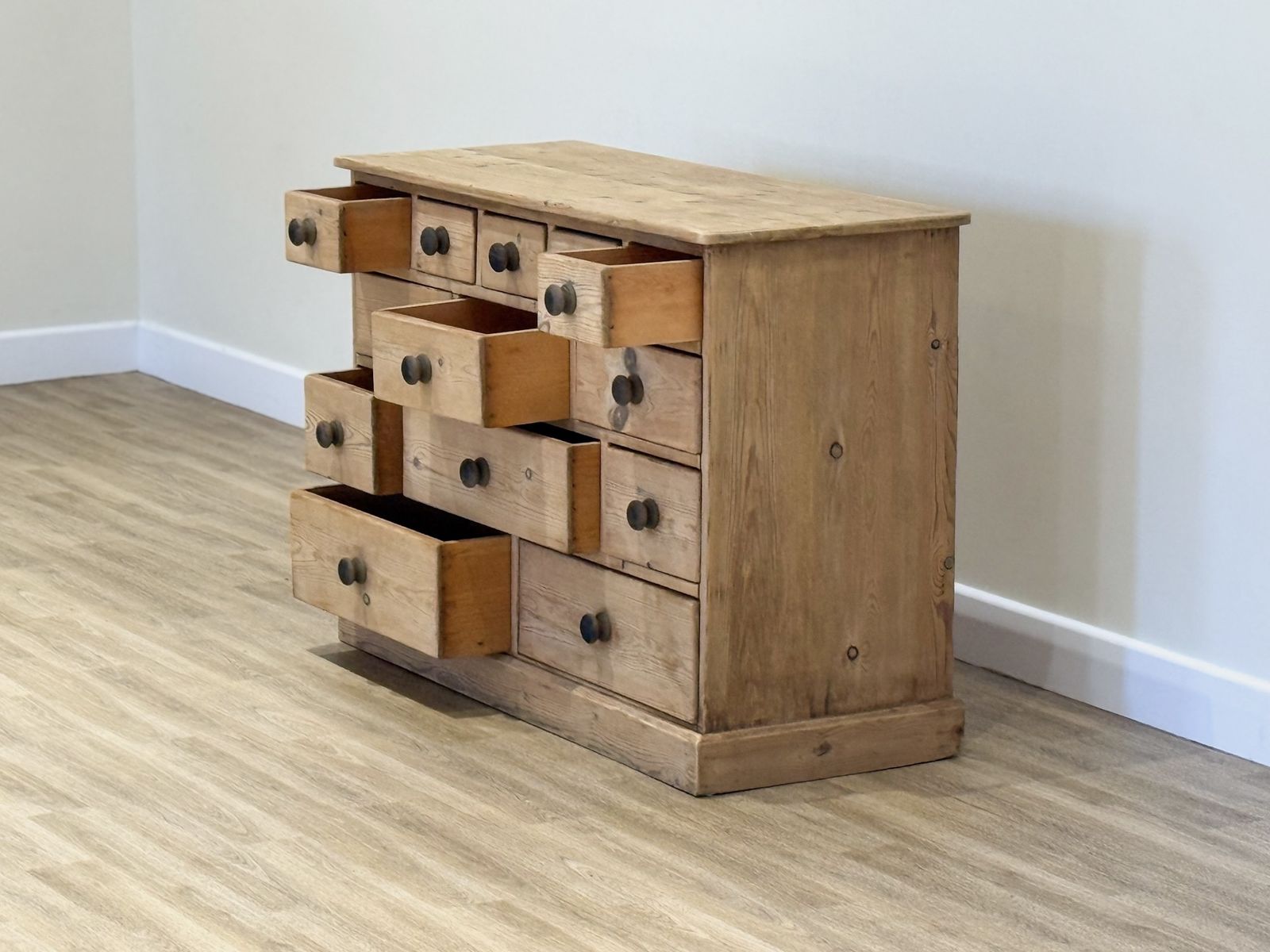 1200.0 Pine Chest Of Drawers – 13 Drawer Stripped Antique Storage photo