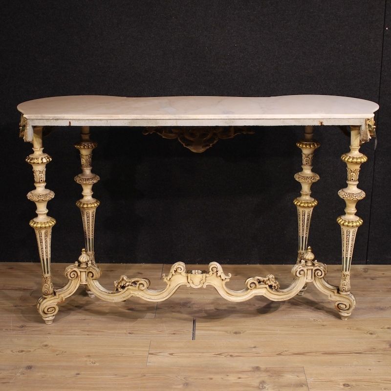 Console italienne laquée et dorée de style éclectique, XXe siècle photo vintage