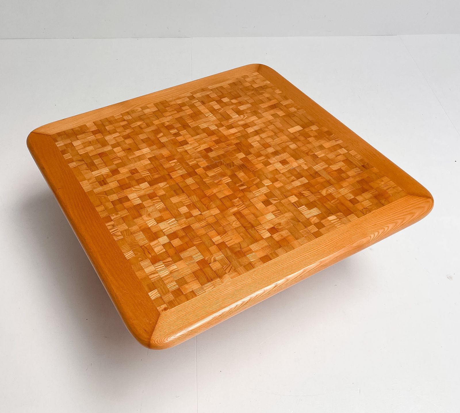 Beechwood Mosaic Inlaid Coffee Table Attributed To Middelboe And Lindum, 1970s photo vintage