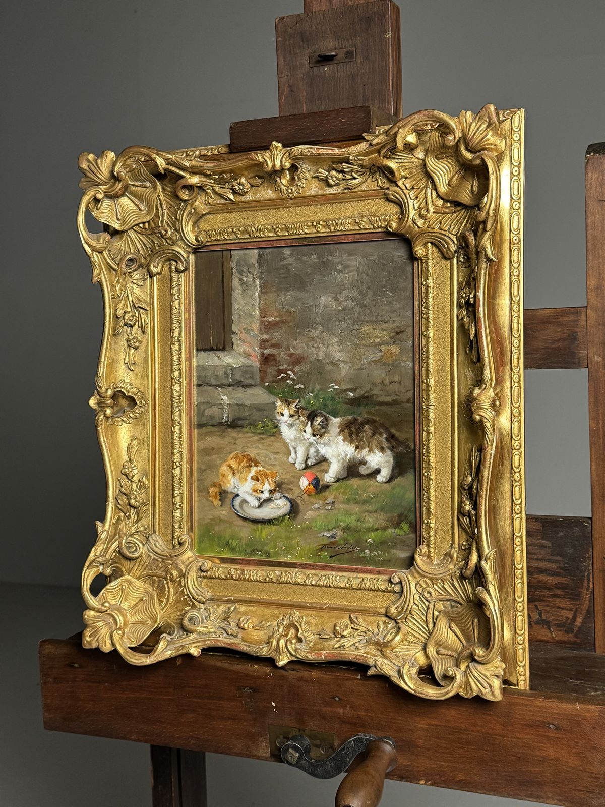 Painting – Alfred Arthur Brunel De Neuville (1852–1941) Playing Kittens photo furniture