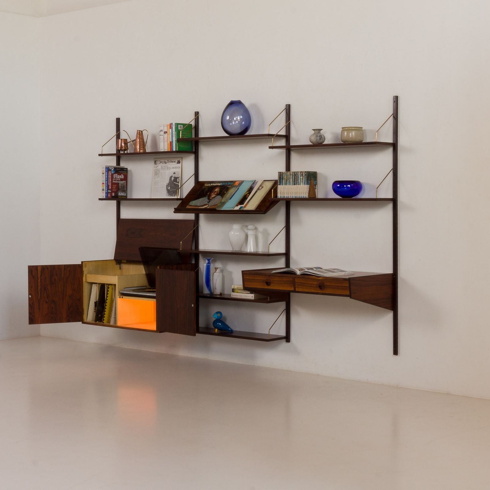 Hansen And Guldborg Rosewood Wall Unit With A Desk, Denmark 1960s
