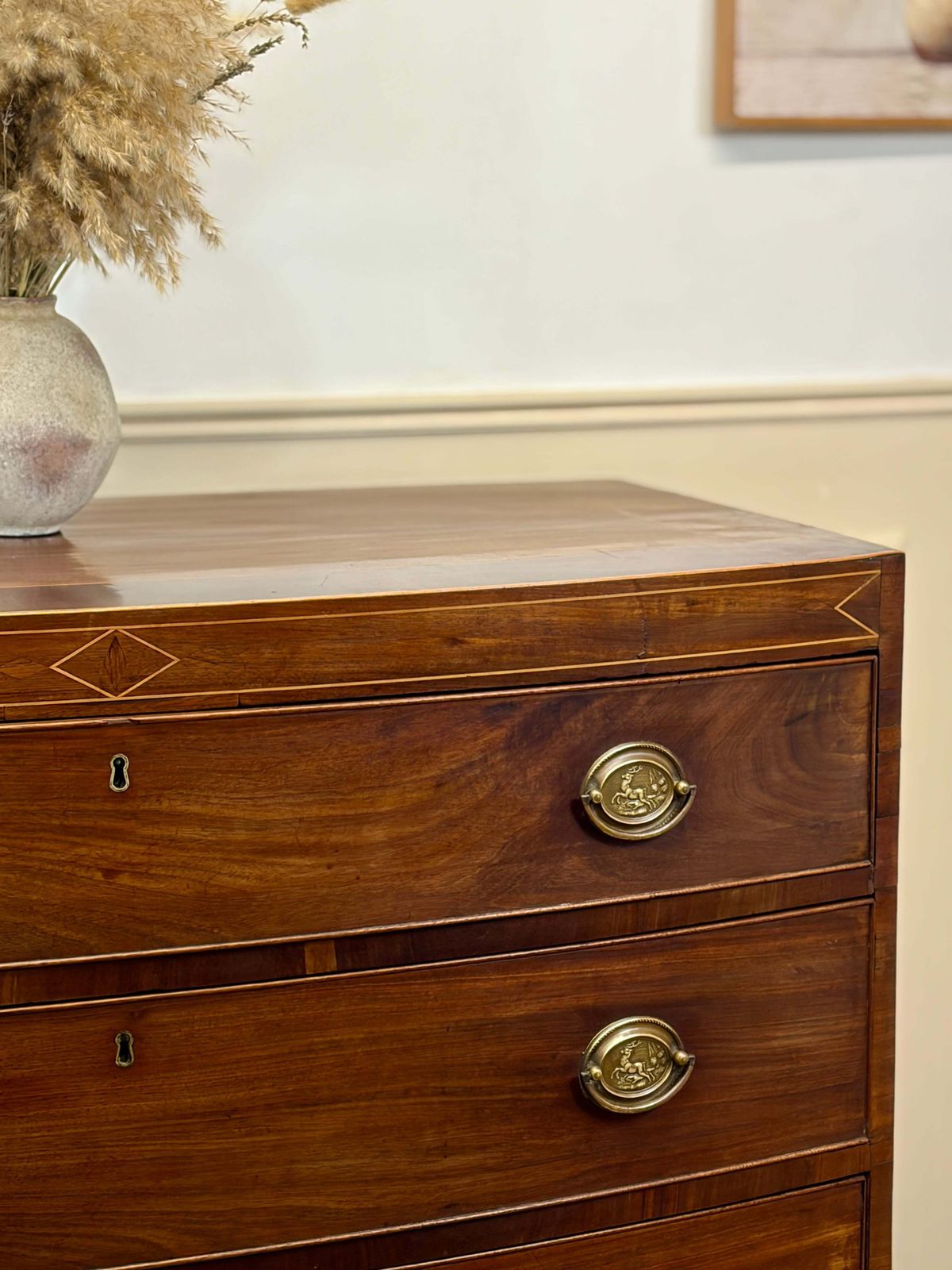 Antique Country Regency Bow Fronted Chest Of Drawers photo for sale