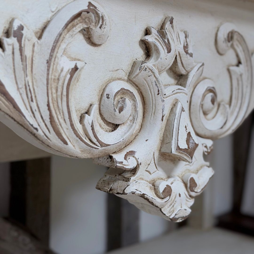 French Style Console | Reclaimed Armoire Wood & Antique Moulding photo furniture