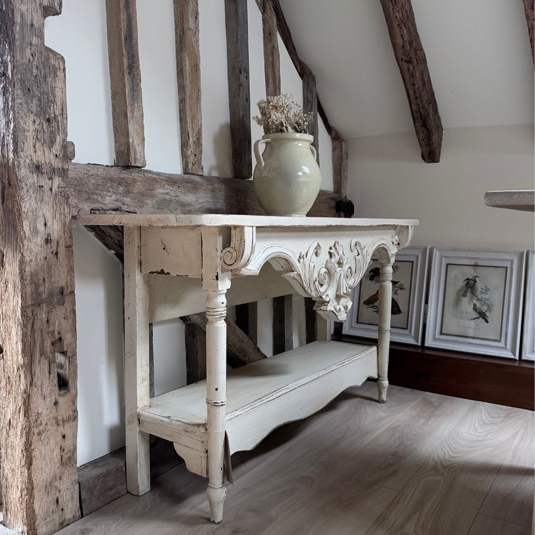 French Style Console | Reclaimed Armoire Wood & Antique Moulding photo vinterior