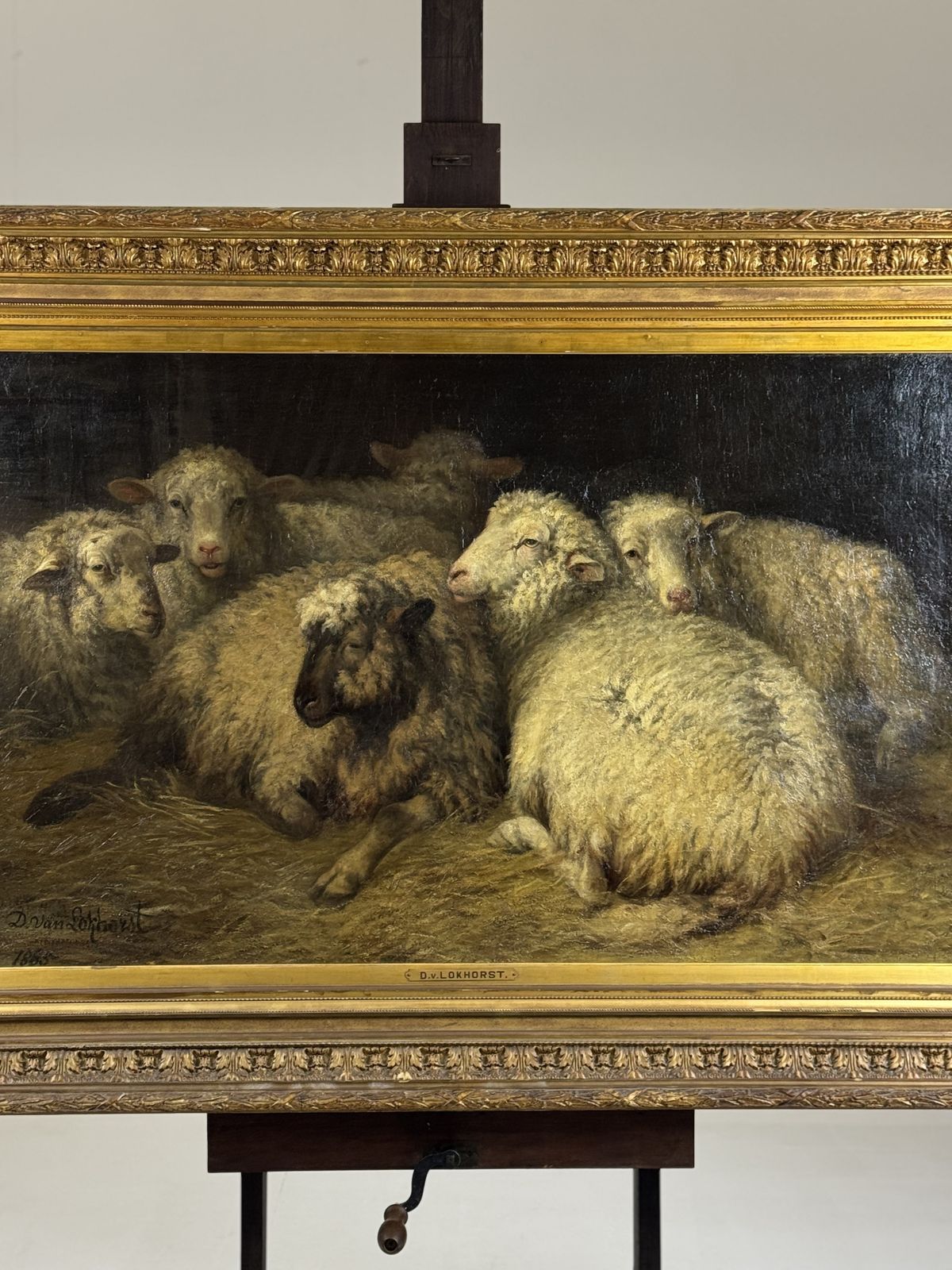 photo vinterior Painting Of Sheep In The Stable By D. Van Lokhorst, 19th Century