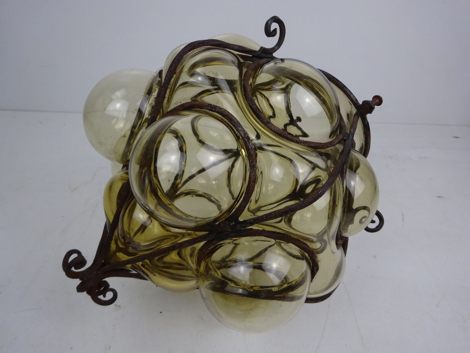 Vintage Reclaimed Seguso Murano Caged Bubble Smoked Glass Pendant Shade