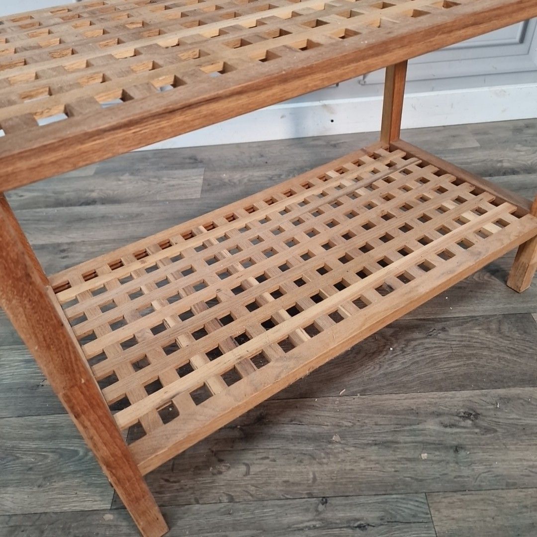 Vintage Wooden Shelving Unit Open Bookcase Lattice Walnut Shelf / Shelves Retro photo vintage