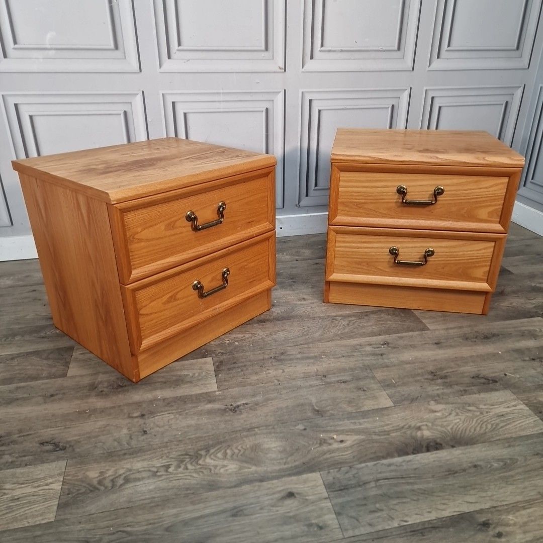 G Plan Bedside Tables Pair Albany Teak Two Drawer Cabinets Retro Vintage Mcm
