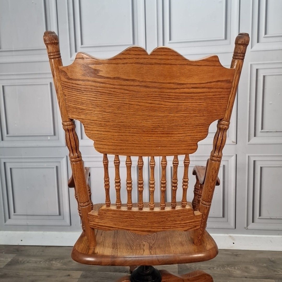 photo buy Vintage Oak Swivel Chair Wooden Desk Seat Colonial Style Office Armchair Carved