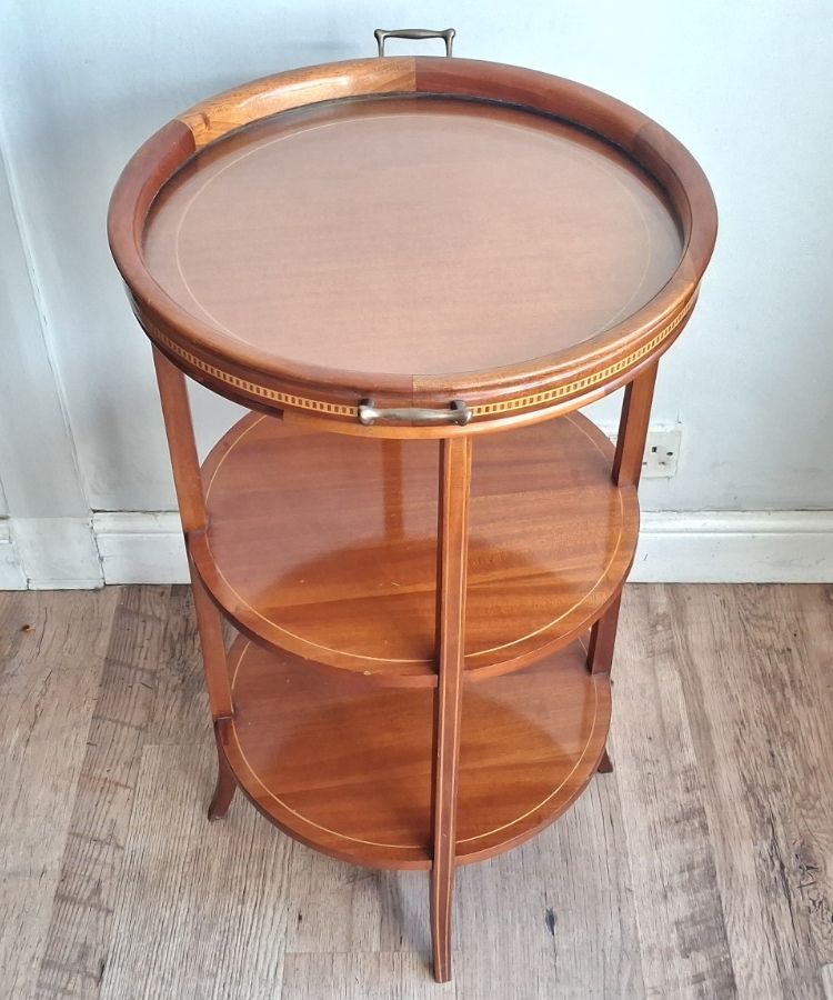 photo for sale Elegant Edwardian Mahogany 3 Tier Butlers Tray Top Drinks /Side/Occasional Table