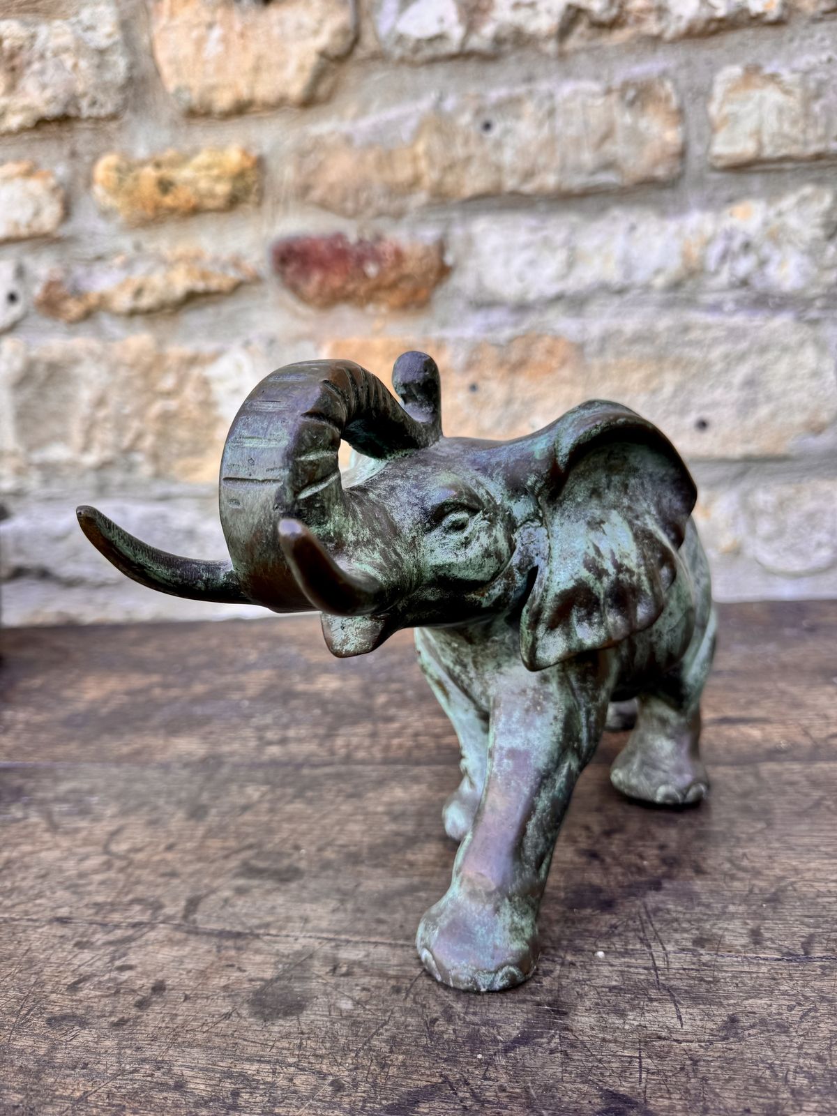Vintage Bronze Elephant Figurine With Verdigris Patina photo furniture