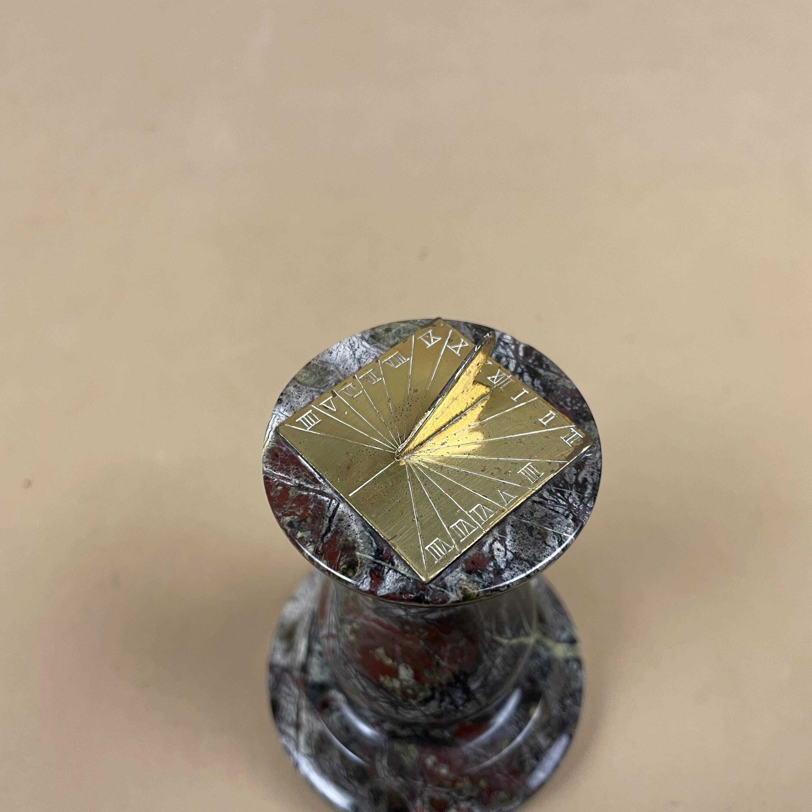 Cornish Serpentine Sundial Stone Burgundy Red Brass Dial Vintage Desk Ornament Small Marble Style Decorative Nautical Timepiece Cornwall photo for sale