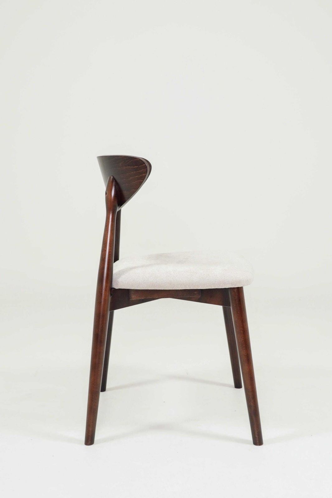 Modern Set Of 6 Dining Chairs, Ecru Farbic And Dark Walnut Beech Wood photo furniture