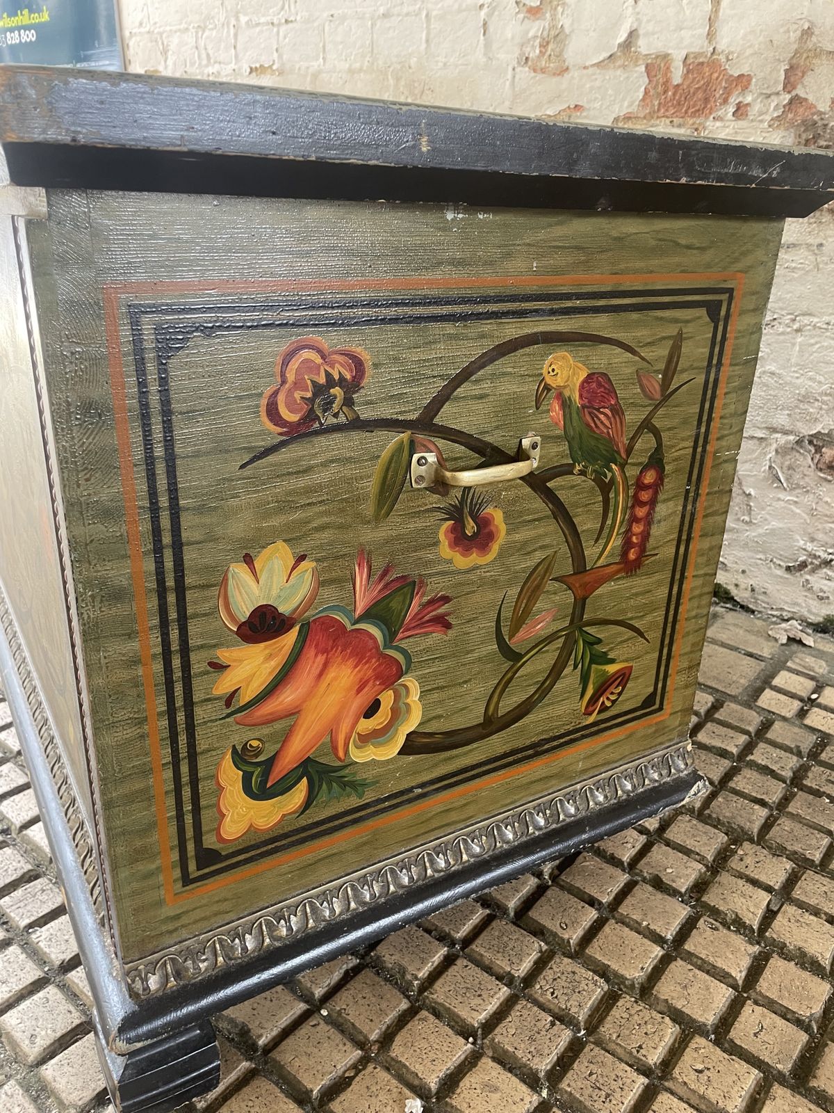 Vintage European Folk Art Painted Chest photo Furniture