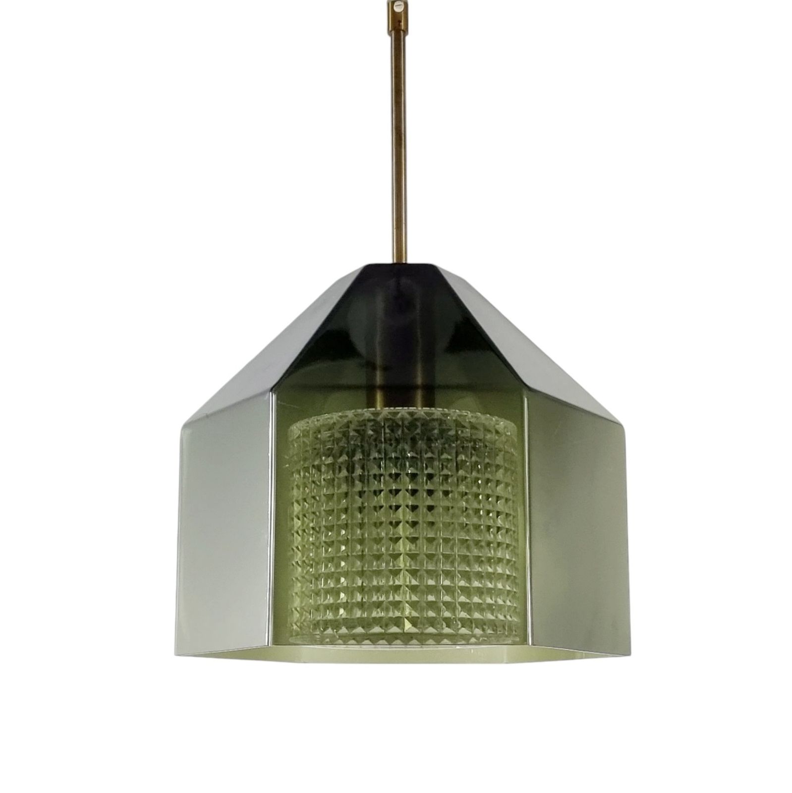 Plafonnier scandinave mid-century en verre et laiton, par Carl Fagerlund pour Orrefors, Suède, années 1960 photo furniture