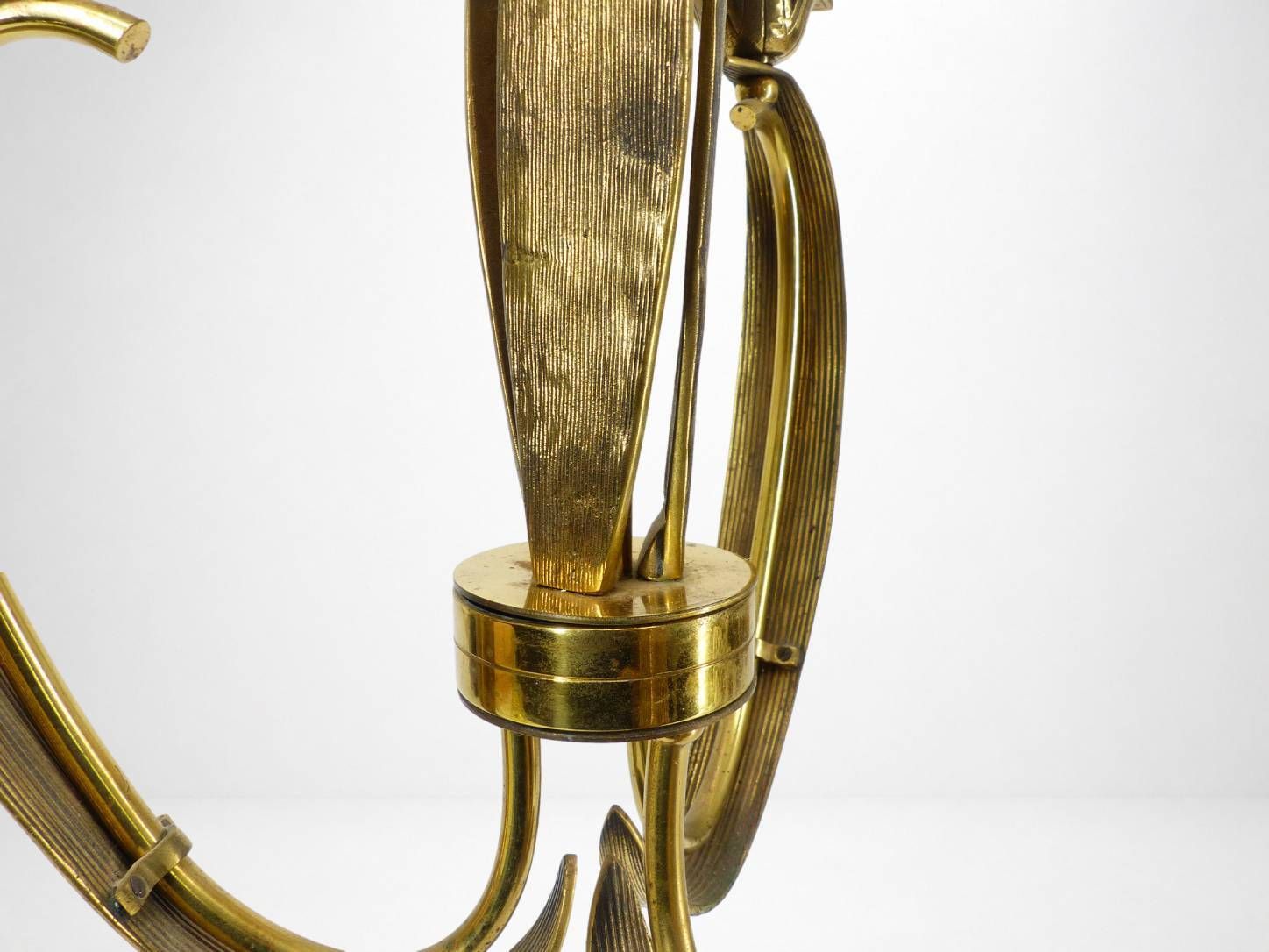 Three Arm Chandelier In Gilded Brass, With Foliage And Scroll Motifs, Art Deco Style, Circa 1950 photo 600.0