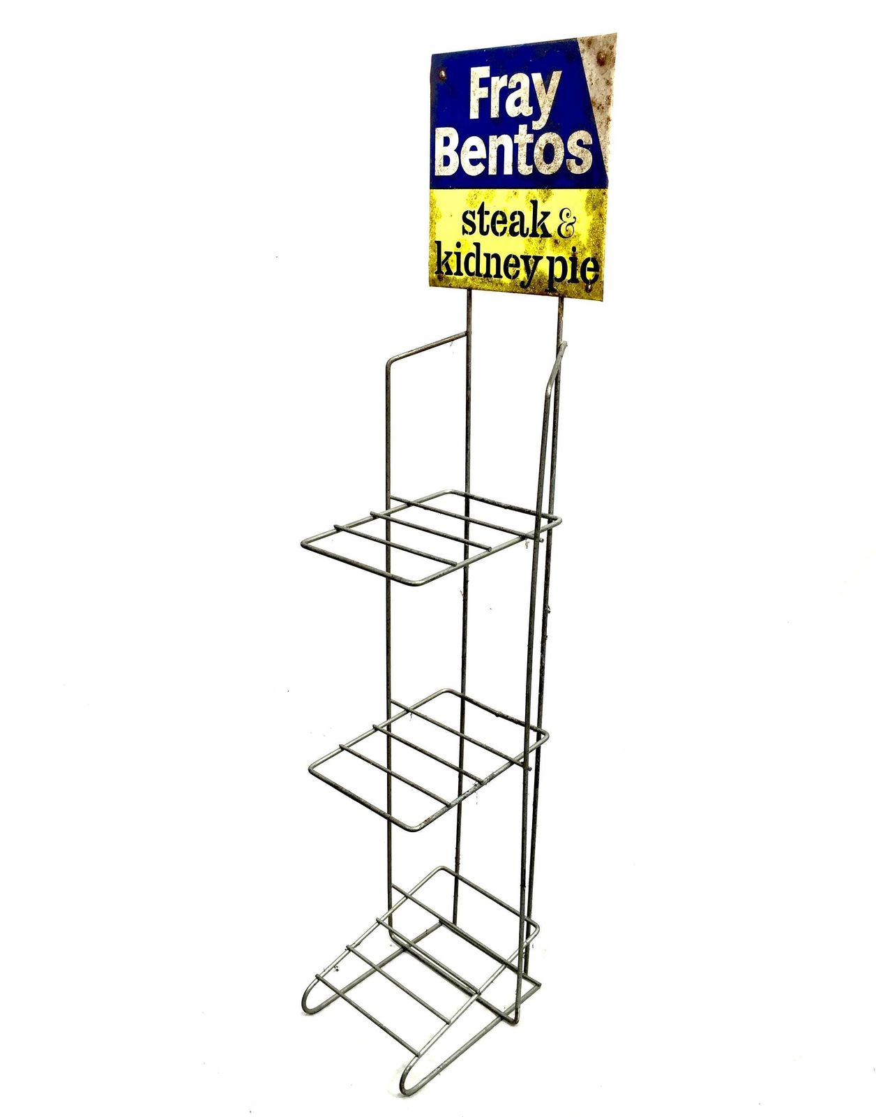 Antique Advertising Shop Counter Display Stand Fray Bentos Pie Metal Sign 1950s