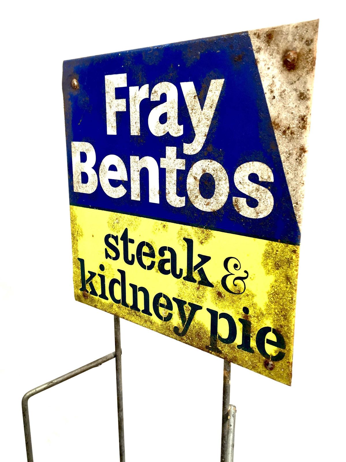 Antique Advertising Shop Counter Display Stand Fray Bentos Pie Metal Sign 1950s photo furniture