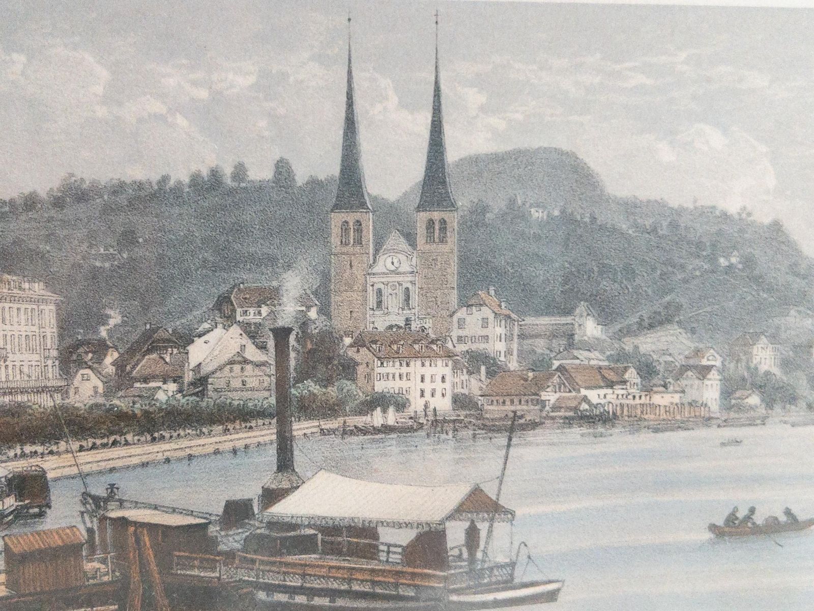 Lithographies suisses rares de Lucerne par Jean Jacottet, édition Blanchoud, années 1960, art vintage encadré, paire photo buy